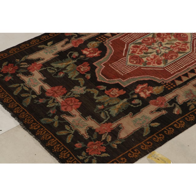 1950s Vintage Bessarabian Kilim Rug in Red, Brown, Green Floral Pattern For Sale - Image 5 of 8