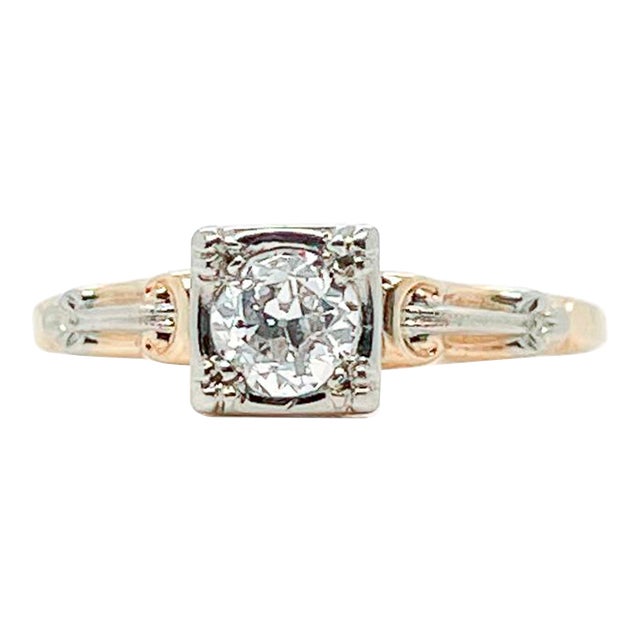 Antique Edwardian 14 Karat Gold & Diamond Engagement Ring For Sale