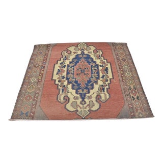 Vintage Turkish Oushak Medallion Rug in Terracotta, Cream & Indigo For Sale
