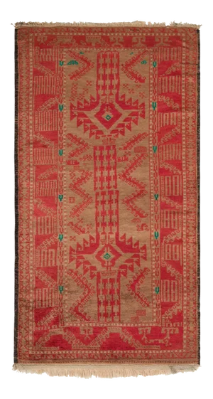 Hand-Knotted Antique Baluch Rug in Red and Beige-Brown Persian Tribal Pattern