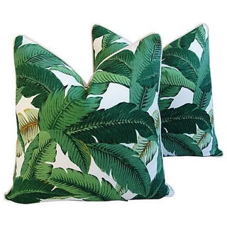 Beverly Hills Iconic Banana Leaf Feather/Down Pillows 24" Square - Pair For Sale