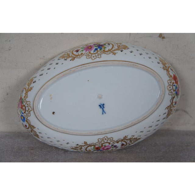 Antique Meissen Reticulated Floral Insect Porcelain Oval Basket Dish For Sale - Image 10 of 11