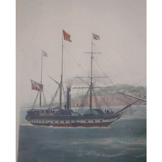 English Vintage English Steamship Colored Engraving in Frame For Sale - Image 3 of 12