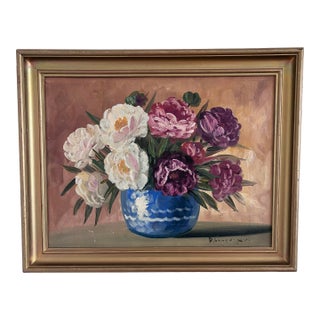 Vintage Original Floral Oil Painting, Signed Flower Art For Sale