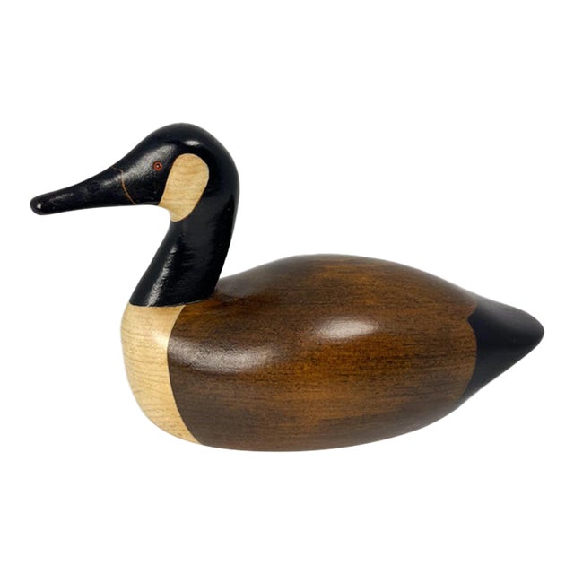 Vintage Hand Carved 7.5" Wood Canada Goose Decoy by Jim Harkness For Sale