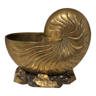 Vintage Large Scale Palm Beach Style Brass Nautilus Shell Planter For Sale