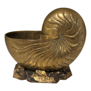 Vintage Large Scale Palm Beach Style Brass Nautilus Shell Planter