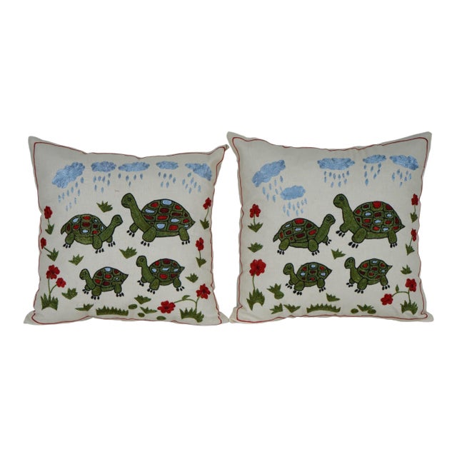 Suzani Tortoise Pillow Cover - A Pair For Sale