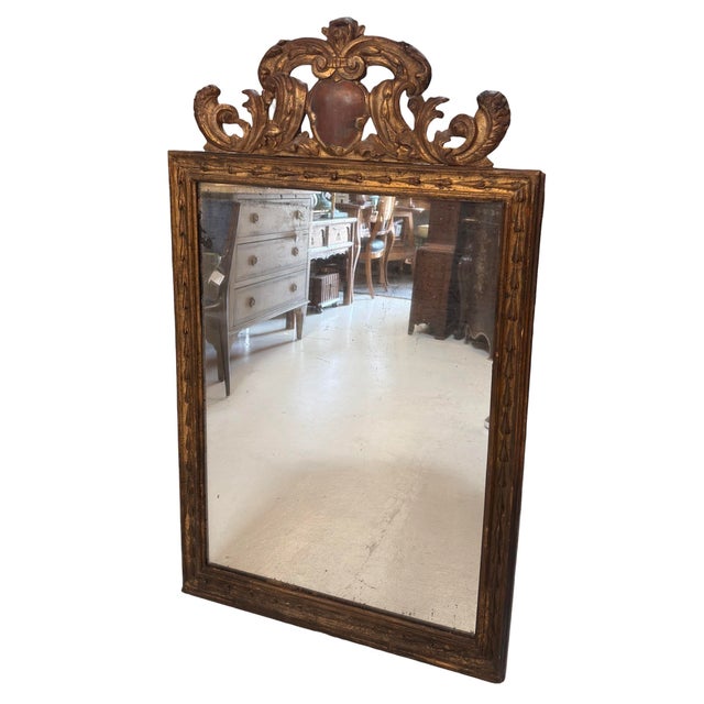 Traditional Antique 19th C Regency Giltwood Mirror W Crown Scrolls & Cartouche For Sale - Image 3 of 4