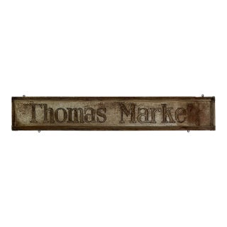 Magical Early 20th Century Vintage "Thomas Market" Advertising Sign With Wood Frame For Sale