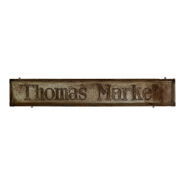 Magical Early 20th Century Vintage "Thomas Market" Advertising Sign With Wood Frame For Sale