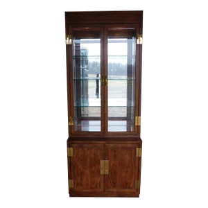 Henredon Scene One Campaign Style Light 2 Pc Curio Cabinet 82"h X 32"w "B"