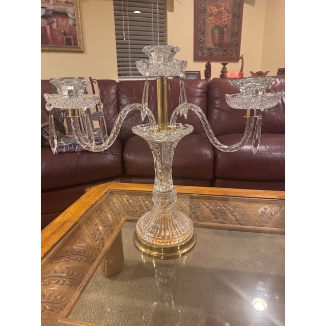 Platinum Vintage Glass Candelabra Crystal Clear Mid Century Candle Light Holder For Sale - Image 8 of 10
