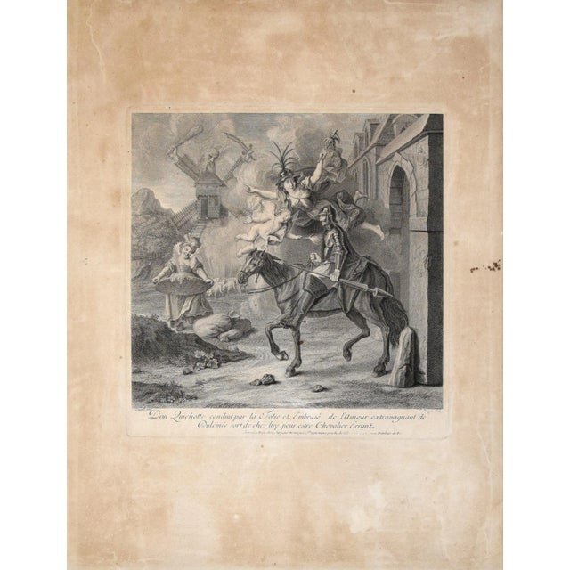 Don Quichotte conduit par la Folie - Original Etching by Louis Surugne - 1730 For Sale
