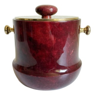 Aldo Tura Oxblood Lacquered Goat Skin Ice Bucket, Italy, 1960s For Sale