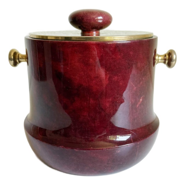 Aldo Tura Oxblood Lacquered Goat Skin Ice Bucket, Italy, 1960s For Sale