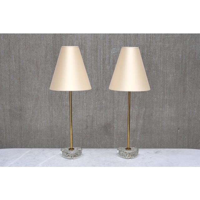 Swedish Modern EAE Table Lamps, Brass, Glass and Pierre Frey Silk, 1950s, Set of 2 For Sale - Image 11 of 11