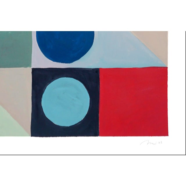 Contemporary 2023 "Primary Tones Geometric Rainbow" Contemporary Abstract Acrylic Painting on Watercolor Paper by Natalia Roman For Sale - Image 3 of 8