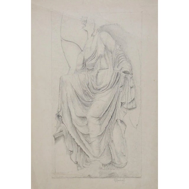 Vintage 1920s Architectural Drawing of Draped Figure Statue For Sale - Image 4 of 4