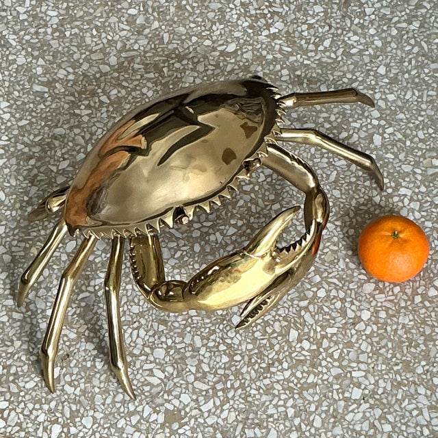 Late 20th Century Vintage Coastal Monumental Polished Brass Crab For Sale - Image 5 of 6