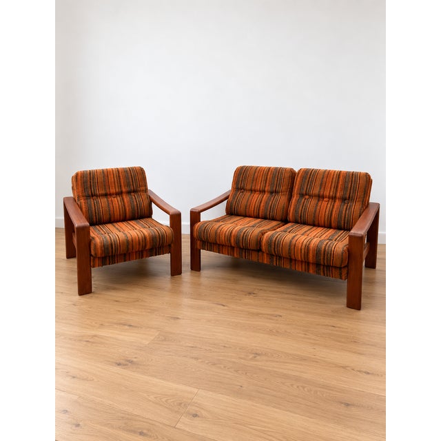 Vintage Scandinavian Living Room Set in Teak and Fabric, 1970s, Set of 2 For Sale - Image 9 of 12