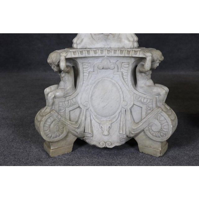 Stone 20th C Pair White Marble Figural Carved Pedestals Plantstands For Sale - Image 7 of 13