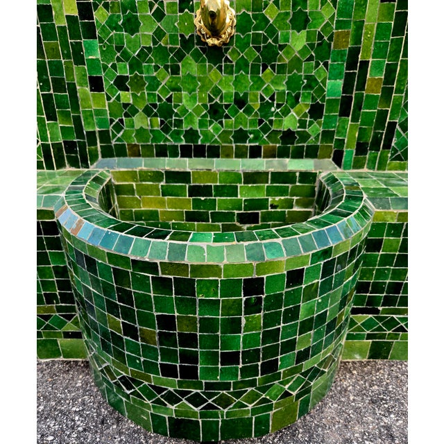 Tamegroute Green Handmade Moroccan Mosaic Tile Fountain For Sale - Image 4 of 6