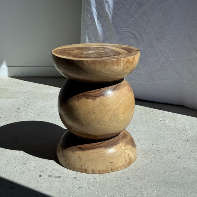 Contemporary Side Table in Suar Wood with Spheres, 1980s For Sale - Image 3 of 11