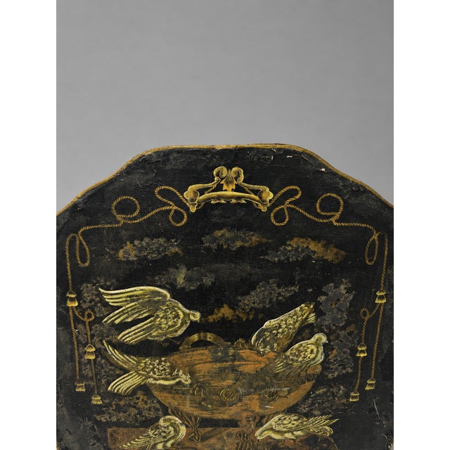 Regency Painted and Gilt Tôle Fire Screen W/ Doves and Classical Brazier, 19th C For Sale - Image 4 of 10