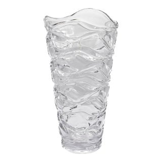 Vintage Mikasa "Atlantic" Sculptural Wave Clear Crystal Vase For Sale