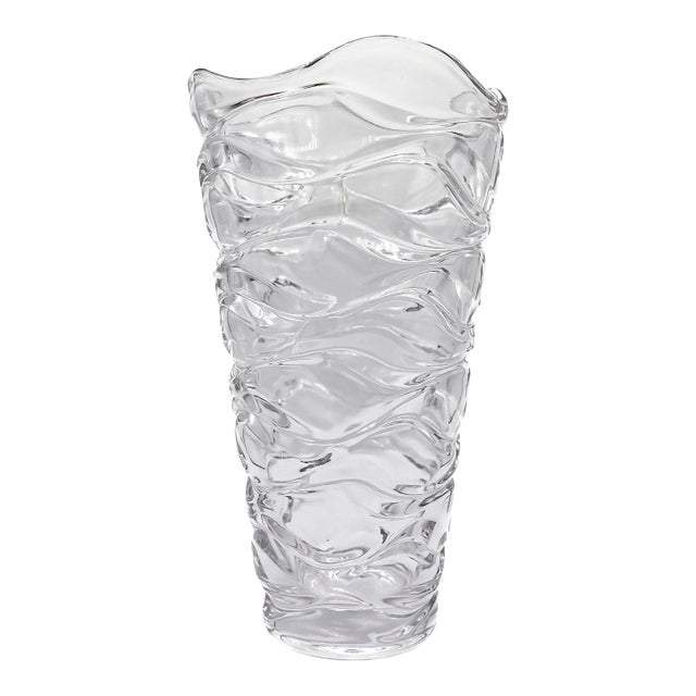 Vintage Mikasa "Atlantic" Sculptural Wave Clear Crystal Vase For Sale