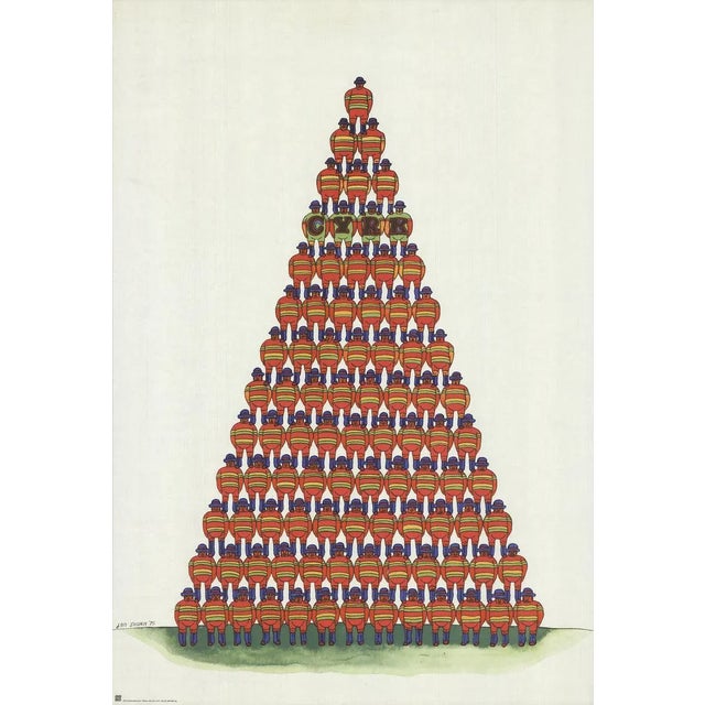Mid-Century Modern 1975 Jan Sawka 'Circus Pyramid of Acrobats' Outsider Art Red Poland Offset Lithograph For Sale - Image 3 of 3