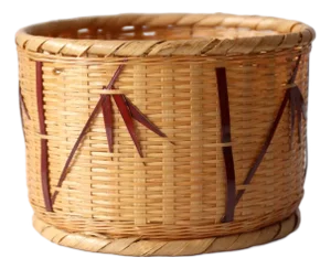 Vintage Woven Basket With Bamboo Motif