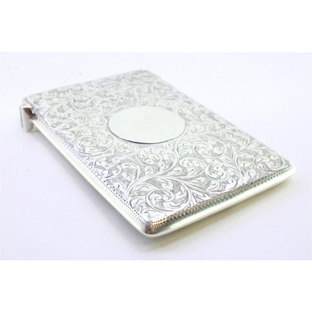 Victorian Silver Cardboard Box with Engraved Plant Motifs and Monogram Card, in Very Good conditions. Designed 1890 to...