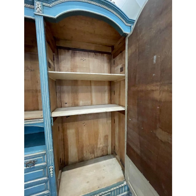 Oversized French Blue Mirrored Armoire With Shelves and Drawers Circa 1860s For Sale - Image 10 of 12