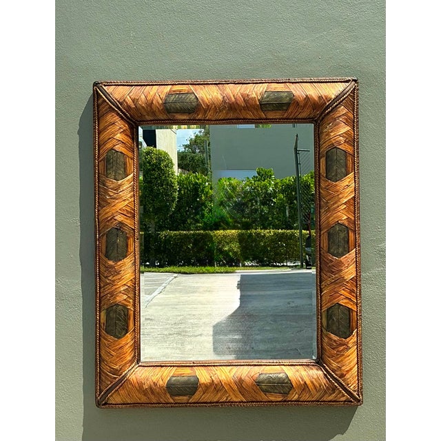 Vintage Wrapped Rattan Brass Leaf Mirror For Sale - Image 11 of 12