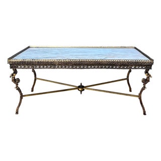 Neoclassical Bronze and Marble Coffee Table with Swan Motifs, 1940s For Sale