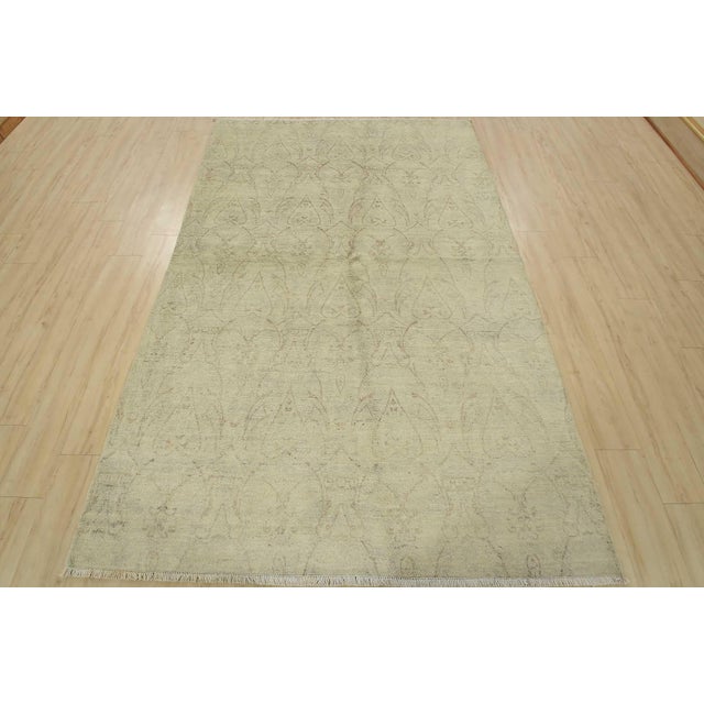 Farmhouse Ikat Rug 6′ X 9’1” Gray Wool Modern Hand-Knotted Oriental Carpet For Sale - Image 3 of 12