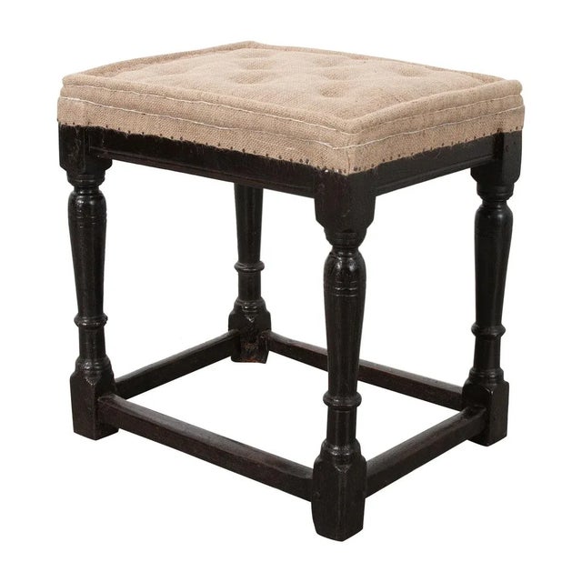 Wood English 18th Century Ebonized Wood & Upholstered Stool For Sale - Image 7 of 7