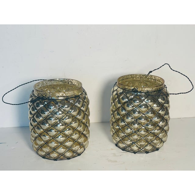 Pair of vintage Mercury glass pineapple textured vases or bowls.