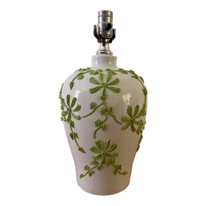 Vintage Ceramic Lamp With Applied Green Floral Motif