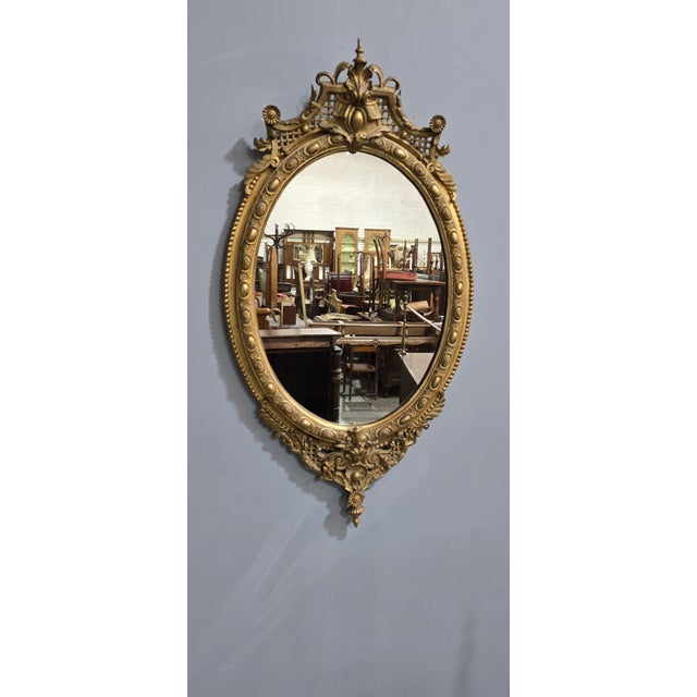 Antique English Gilt Oval Mirror, 1880 For Sale - Image 6 of 8