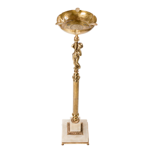 1960s Spanish Brass & Alabaster Standing Ashtray – Heraldic Coin Motif