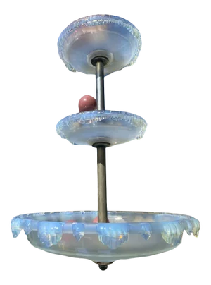 C1920's XL French Art Deco Opalescent Glacier Form Moulded Art Glass Chandelier Attrib. Atelier Petitot