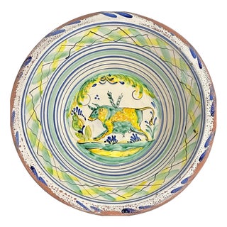 Spanish Ceramic Lebrillo Plate with Painted Bull from Triana, 19th Century For Sale