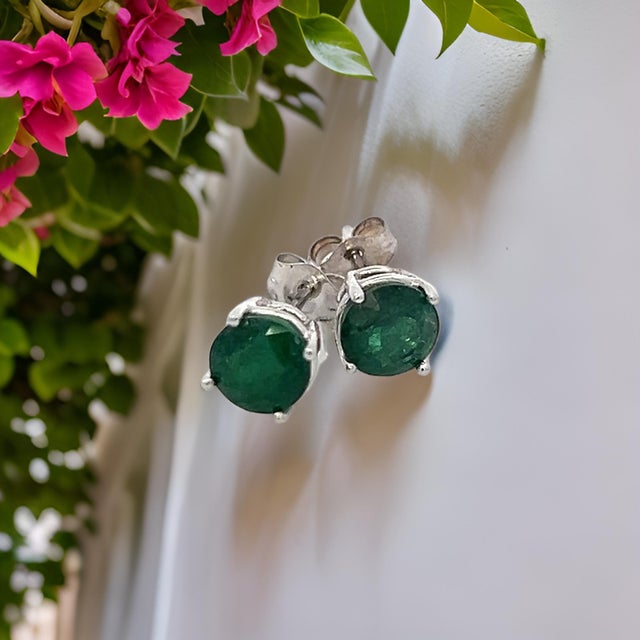 Traditional Natural Emerald Stud Earrings 14k White Gold 1.63 TCW Certified For Sale - Image 3 of 14