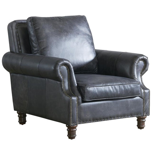 English Rolled Arm - Arm Chair - Slate Leather For Sale In Chicago - Image 6 of 7