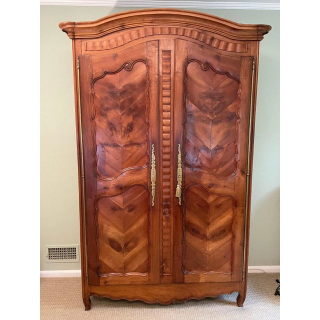 French 18th Century French Louis XV Cherry “Chevron” Armoire For Sale - Image 3 of 11