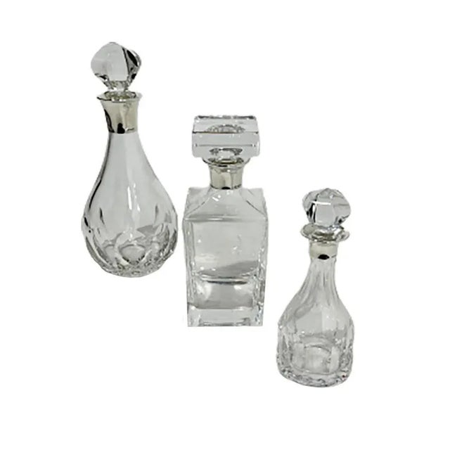 Crystal Decanters with Silver Mounts by Hermann Bauer, Germany, Set of 3 For Sale - Image 3 of 8