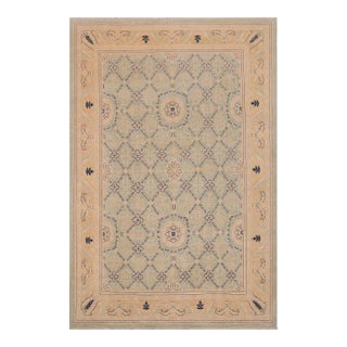 Shabby Chic Ziegler Green Tan Hand-Knotted Wool Rug - 8'10'' X 11'10'' For Sale